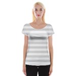 Horizontal Stripes - White and Gainsboro Gray Women s Cap Sleeve Top