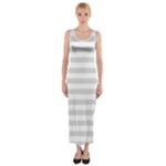 Horizontal Stripes - White and Gainsboro Gray Fitted Maxi Dress