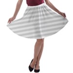 Horizontal Stripes - White and Gainsboro Gray A-line Skater Skirt
