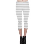 Horizontal Stripes - White and Gainsboro Gray Capri Leggings