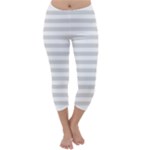 Horizontal Stripes - White and Gainsboro Gray Capri Winter Leggings