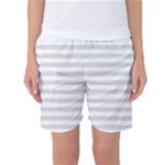 Horizontal Stripes - White and Gainsboro Gray Women s Basketball Shorts