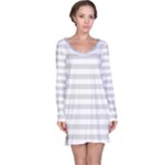 Horizontal Stripes - White and Gainsboro Gray Long Sleeve Nightdress