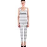 Horizontal Stripes - White and Gainsboro Gray OnePiece Catsuit
