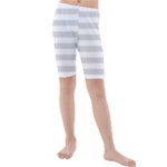Horizontal Stripes - White and Gainsboro Gray Kid s Mid Length Swim Shorts