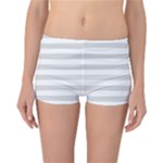 Horizontal Stripes - White and Gainsboro Gray Reversible Boyleg Bikini Bottoms