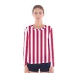 Vertical Stripes - White and Cardinal Red Women s Long Sleeve T-shirt