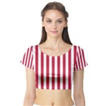 Vertical Stripes - White and Cardinal Red Short Sleeve Crop Top (Tight Fit)