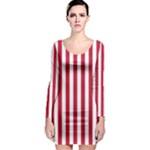 Vertical Stripes - White and Cardinal Red Long Sleeve Bodycon Dress