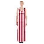 Vertical Stripes - White and Cardinal Red Maxi Thigh Split Dress