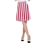 Vertical Stripes - White and Cardinal Red A-Line Skirt
