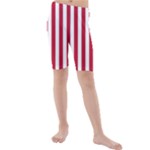 Vertical Stripes - White and Cardinal Red Kid s Mid Length Swim Shorts