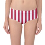 Vertical Stripes - White and Cardinal Red Mid-Waist Bikini Bottoms