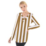 Vertical Stripes - White and Golden Brown Women s Tie Up Tee