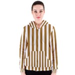 Vertical Stripes - White and Golden Brown Women s Zipper Hoodie