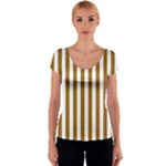 Vertical Stripes - White and Golden Brown Women s V-Neck Cap Sleeve Top