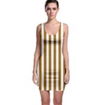 Vertical Stripes - White and Golden Brown Bodycon Dress