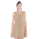 Vertical Stripes - White and Golden Brown Scoop Neck Skater Dress