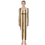Vertical Stripes - White and Golden Brown Long Sleeve Catsuit