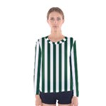 Vertical Stripes - White and Forest Green Women s Long Sleeve T-shirt
