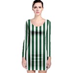 Vertical Stripes - White and Forest Green Long Sleeve Bodycon Dress