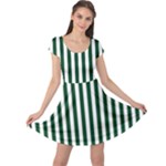 Vertical Stripes - White and Forest Green Cap Sleeve Dress
