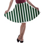 Vertical Stripes - White and Forest Green A-line Skater Skirt
