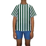 Vertical Stripes - White and Forest Green Kid s Short Sleeve Swimwear