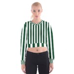 Vertical Stripes - White and Forest Green Women s Cropped Sweatshirt