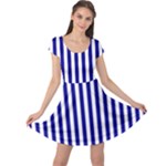 Vertical Stripes - White and Dark Blue Cap Sleeve Dress
