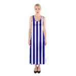 Vertical Stripes - White and Dark Blue Full Print Maxi Dress