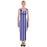 Vertical Stripes - White and Dark Blue Fitted Maxi Dress