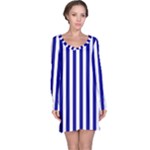Vertical Stripes - White and Dark Blue Long Sleeve Nightdress