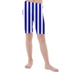Vertical Stripes - White and Dark Blue Kid s Mid Length Swim Shorts