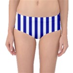 Vertical Stripes - White and Dark Blue Mid-Waist Bikini Bottoms