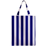 Vertical Stripes - White and Dark Blue Zipper Classic Tote Bag