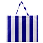 Vertical Stripes - White and Dark Blue Zipper Large Tote Bag