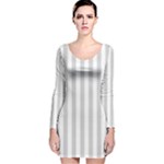 Vertical Stripes - White and Light Gray Long Sleeve Velvet Bodycon Dress