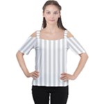 Vertical Stripes - White and Light Gray Women s Cutout Shoulder Tee