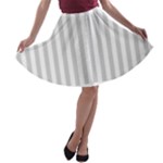 Vertical Stripes - White and Light Gray A-line Skater Skirt