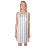 Vertical Stripes - White and Light Gray Sleeveless Satin Nightdress