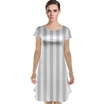 Vertical Stripes - White and Light Gray Cap Sleeve Nightdress
