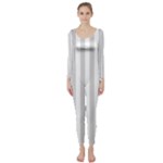 Vertical Stripes - White and Light Gray Long Sleeve Catsuit