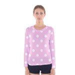 Polka Dots - White on Classic Rose Pink Women s Long Sleeve T-shirt