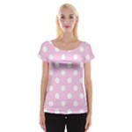 Polka Dots - White on Classic Rose Pink Women s Cap Sleeve Top