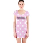 Polka Dots - White on Classic Rose Pink Short Sleeve Bodycon Dress