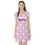 Polka Dots - White on Classic Rose Pink Short Sleeve Skater Dress