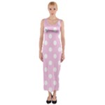 Polka Dots - White on Classic Rose Pink Fitted Maxi Dress