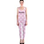 Polka Dots - White on Classic Rose Pink OnePiece Catsuit
