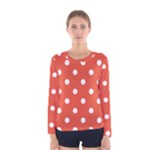 Polka Dots - White on Tomato Red Women s Long Sleeve T-shirt